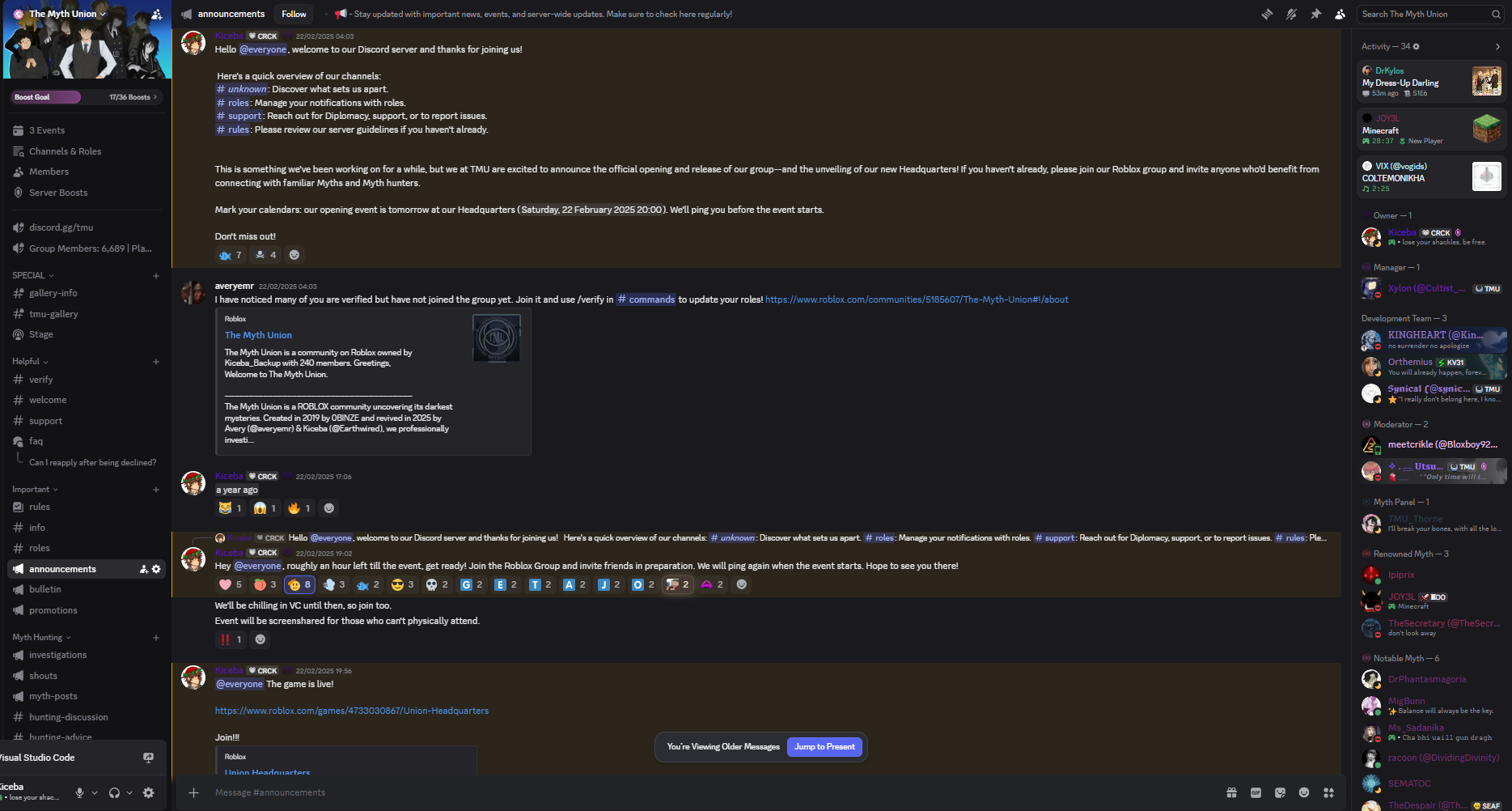 The Myth Union Discord announcements around its February 2025 launch
